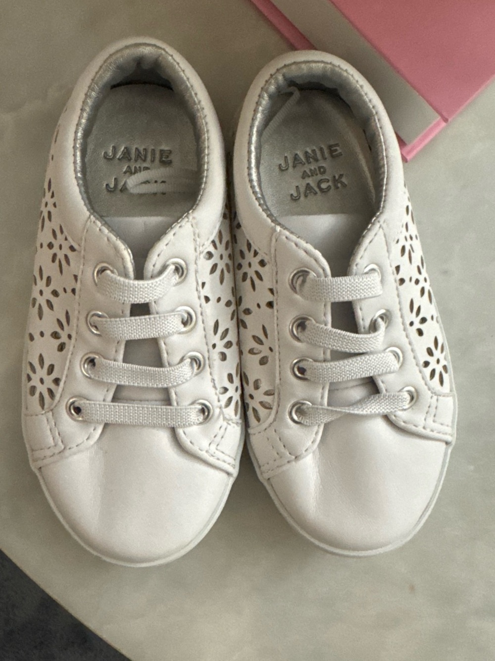 Janie and Jack White Floral Perforated Lace-Up Sneakers